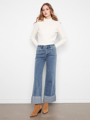 Regular rise jeans with a chic wide leg design, combining classic style with contemporary fashion elements by Charlie B.