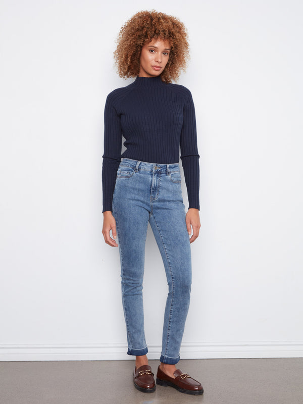 Cuffed Hem Jeans - Medium Blue