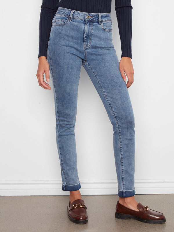Cuffed Hem Jeans - Medium Blue