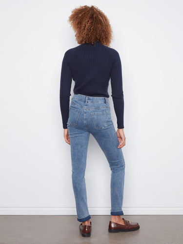 Medium blue slim fit jeans featuring a regular rise and stylish cuffed hem by Charlie B.