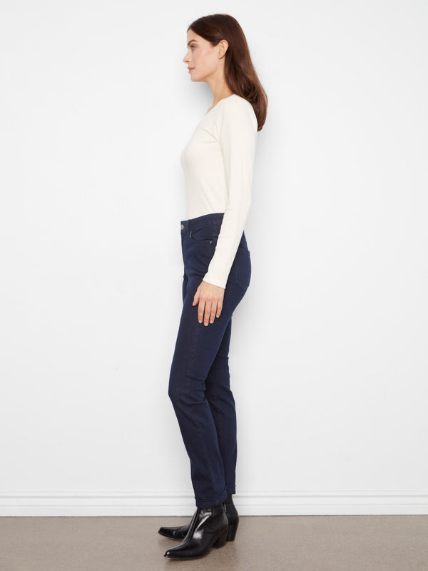 Cuffed Hem Jeans - Blue Black