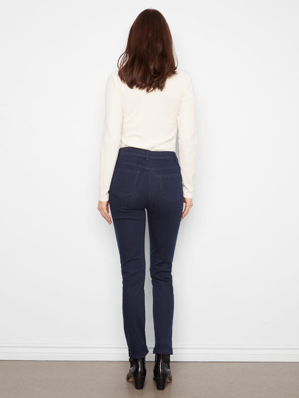 Cuffed Hem Jeans - Blue Black