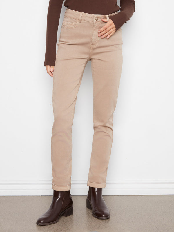 Cuffed Hem Twill Jeans - Latte