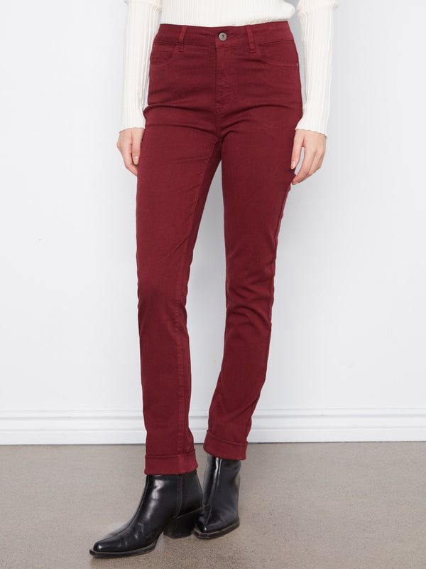 Cuffed Hem Twill Jeans - Merlot