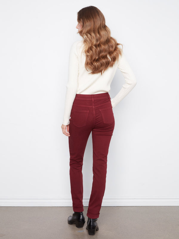 Cuffed Hem Twill Jeans - Merlot