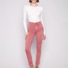 Primrose slim-leg twill jeans with cuffed hems, regular rise, and five-pocket design by Charlie B.