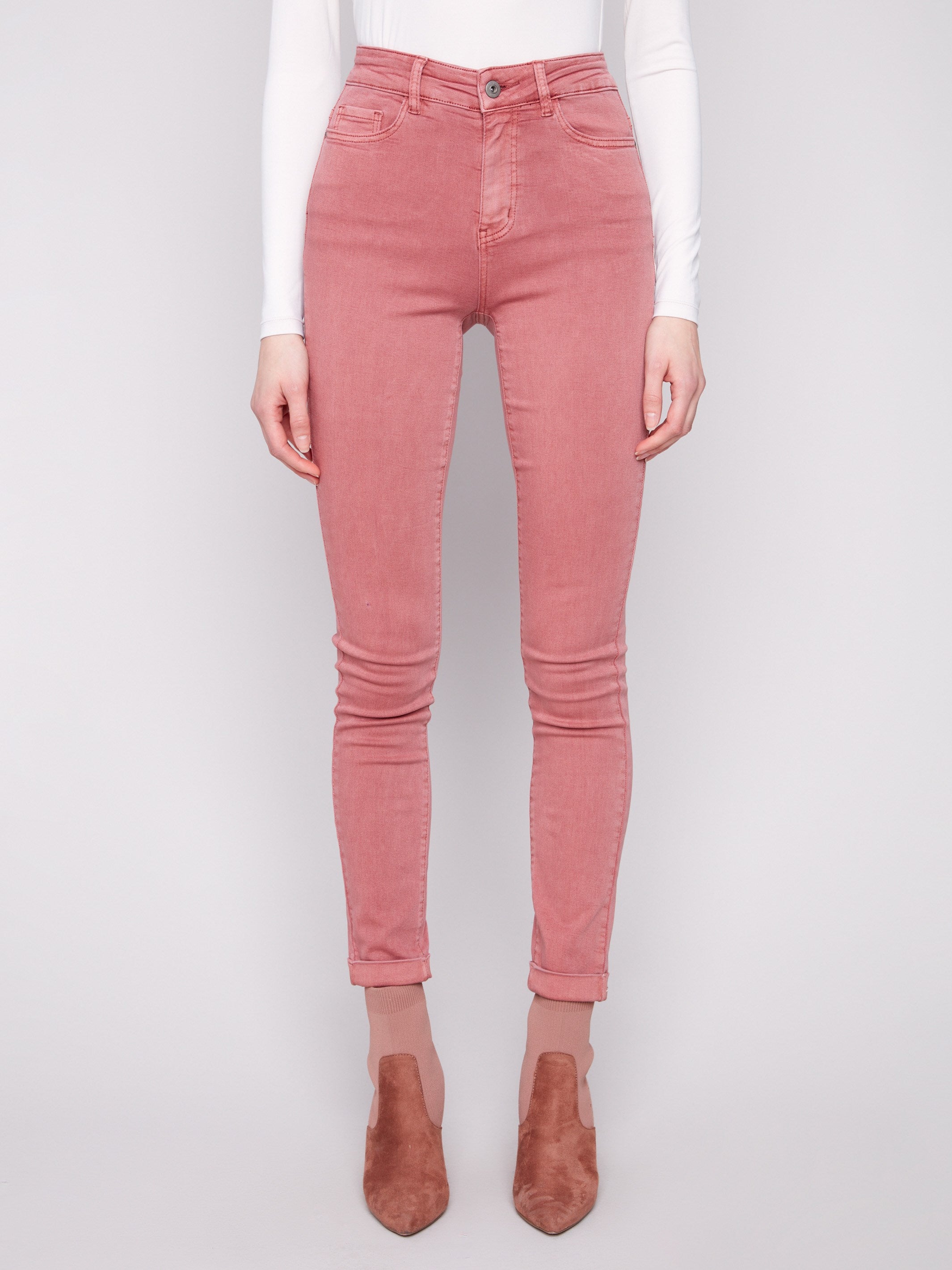 Primrose slim-leg twill jeans with cuffed hems, regular rise, and five-pocket design by Charlie B.