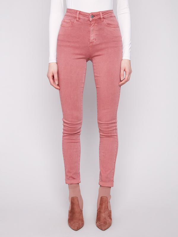 Primrose slim-leg twill jeans with cuffed hems, regular rise, and five-pocket design by Charlie B.