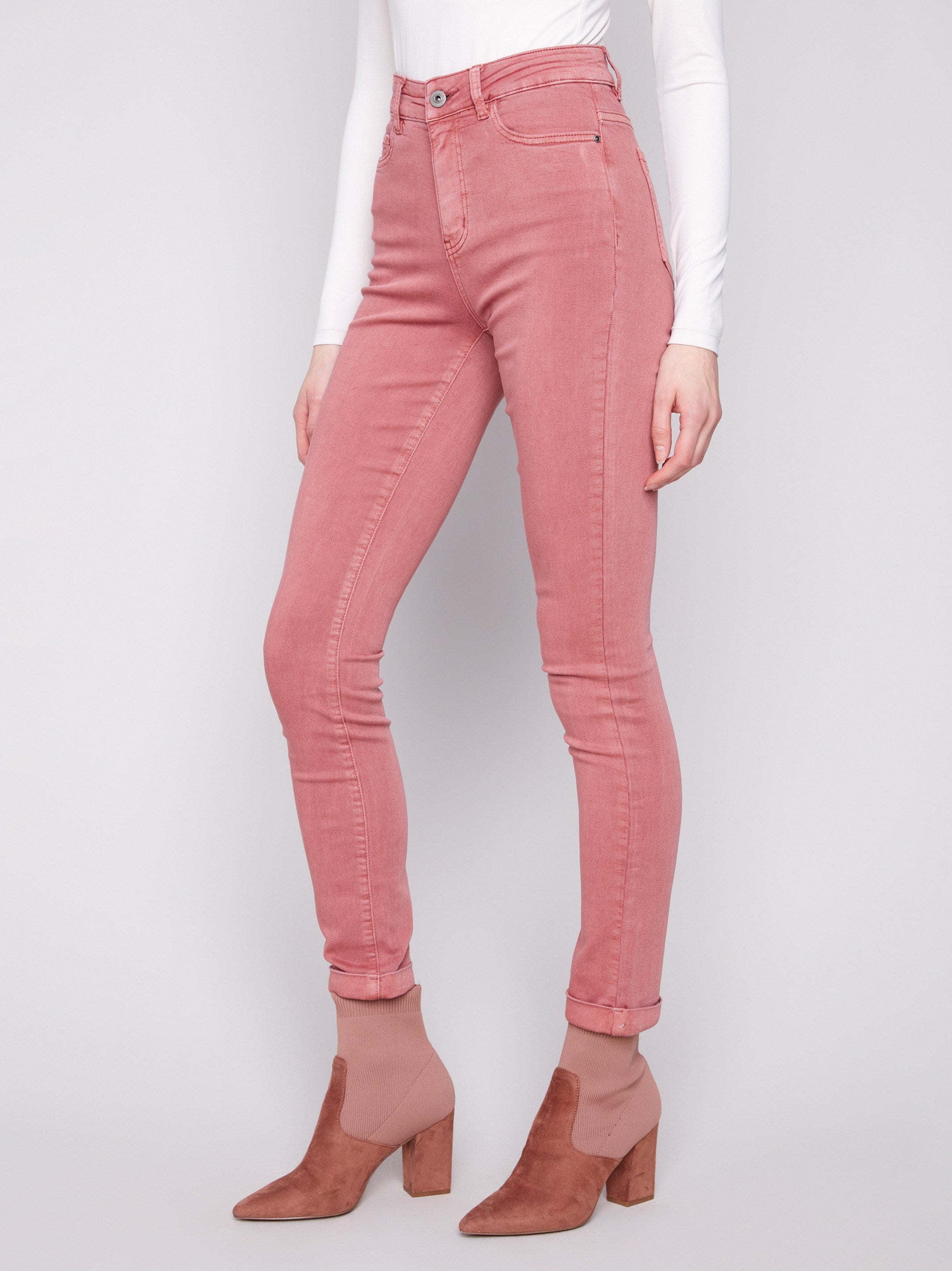 Primrose slim-leg twill jeans with cuffed hems, regular rise, and five-pocket design by Charlie B.