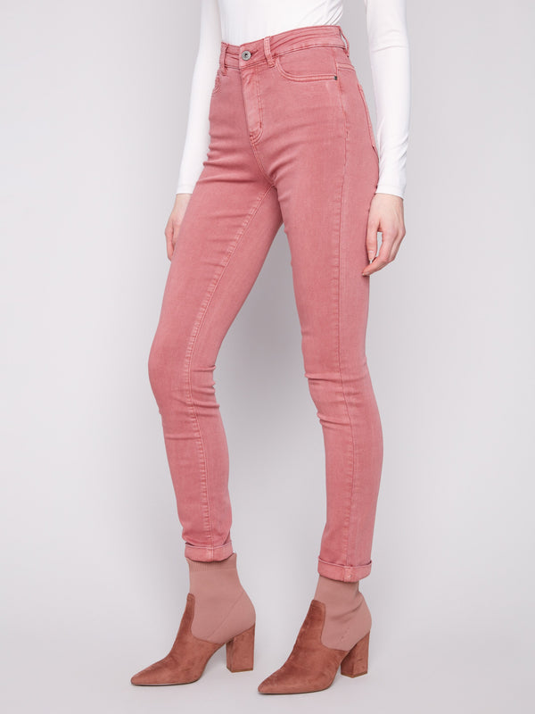 Primrose slim-leg twill jeans with cuffed hems, regular rise, and five-pocket design by Charlie B.