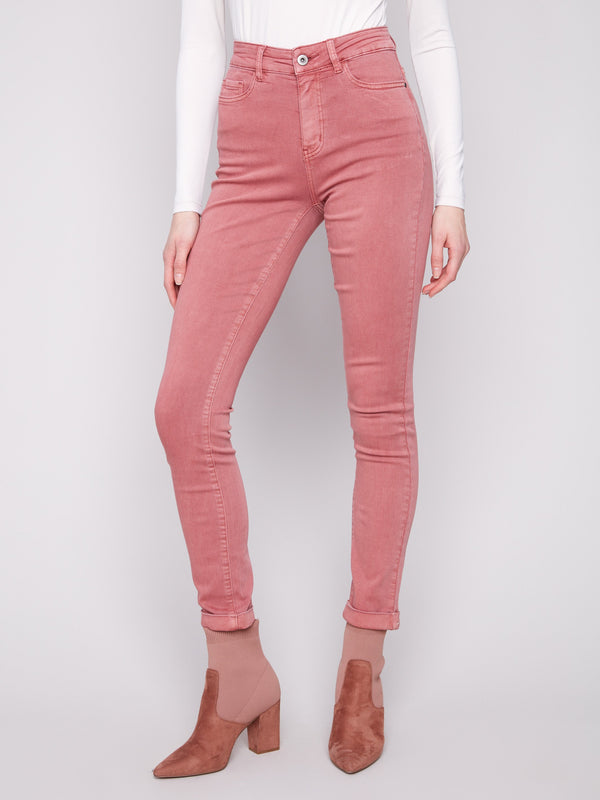 Primrose slim-leg twill jeans with cuffed hems, regular rise, and five-pocket design by Charlie B.