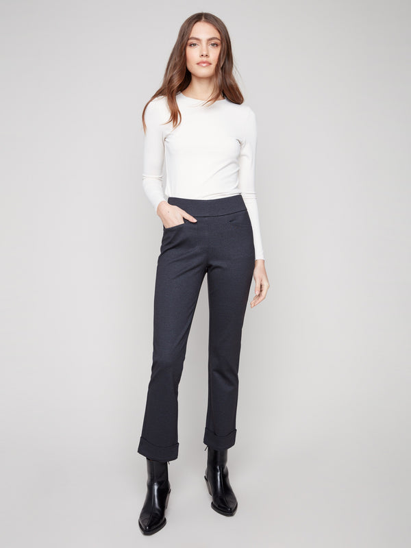 Navy ponte pants featuring a straight leg design and rolled cuffs, ideal for a chic look by Charlie B.