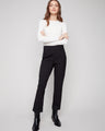 Black ponte pants featuring a straight leg design and cuffed hems, crafted for style and comfort by Charlie B.