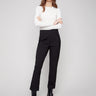Black ponte pants featuring a straight leg design and cuffed hems, crafted for style and comfort by Charlie B.