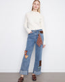 Denim jeans featuring a stylish straight leg design with decorative patches for a unique look by Charlie B.