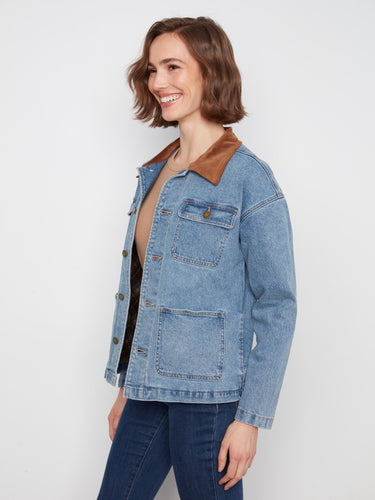 Featuring chest pockets and front patch pockets, this denim jacket combines style with functionality. By Charlie B.
