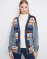 Cardigan with button-front closure, showcasing a space dye pattern and denim blend for a unique look by Charlie B.