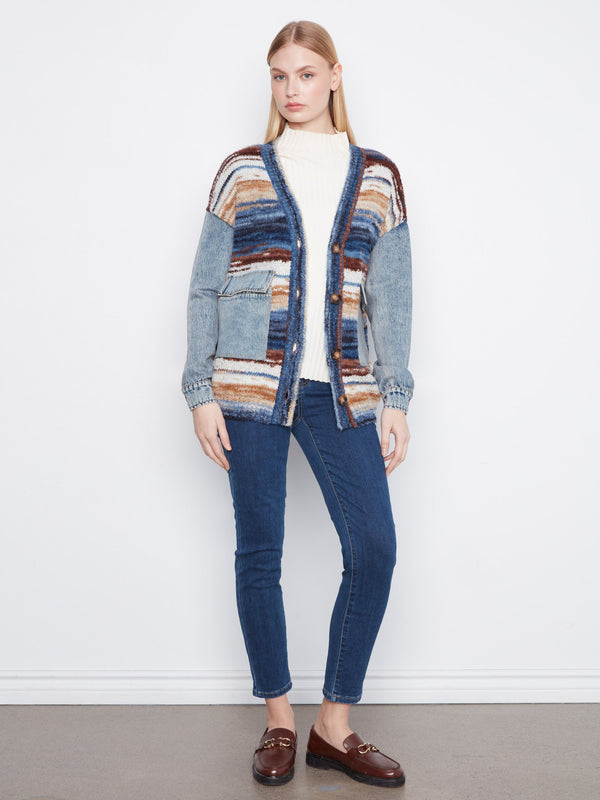 Denim Combo Space Dye Cardigan - Lake Tahoe