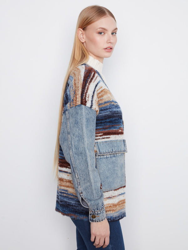 Denim Combo Space Dye Cardigan - Lake Tahoe