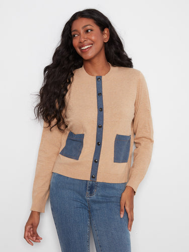 Stylish cardigan featuring a classic crew neck design, perfect for casual outings. Made from 100% cotton for comfort by Charlie B.