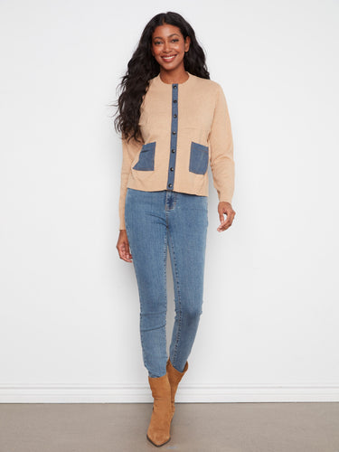 Versatile cardigan with unique denim accents, offering both fashion and functionality. A must-have wardrobe staple by Charlie B.