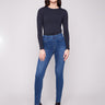 Indigo denim pants featuring a long length and skinny fit, perfect for versatile styling by Charlie B.