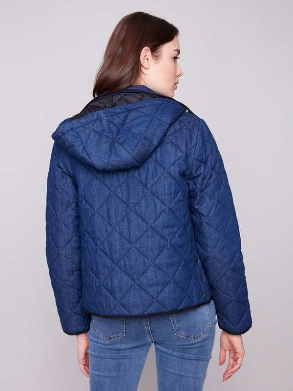 Quilted puffer jacket in classic blue with durable 100% cotton exterior, perfect for any casual outing by Charlie B.