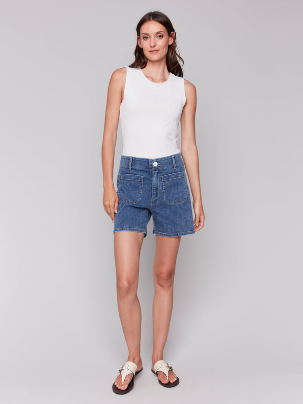 Blue denim shorts with a comfortable regular rise fit by Charlie B.