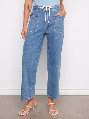 Cropped length denim pants, perfect for showcasing your favorite footwear. A chic addition to any wardrobe by Charlie B.