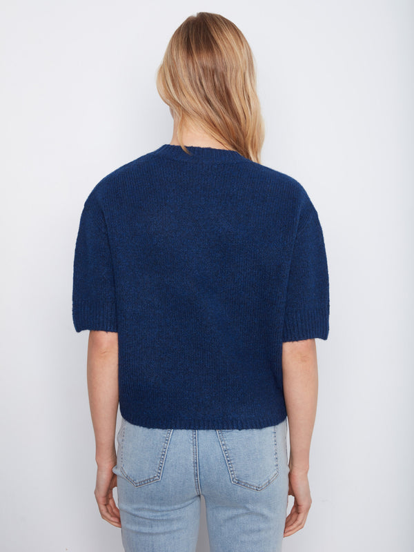 Elbow Sleeve Sweater With Button Detail - Cobalt