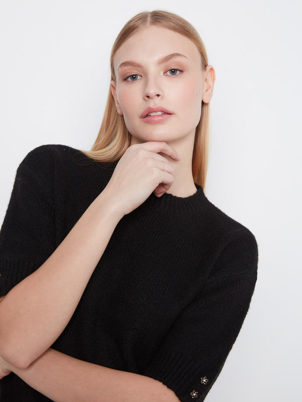 Elbow Sleeve Sweater With Button Detail - Black