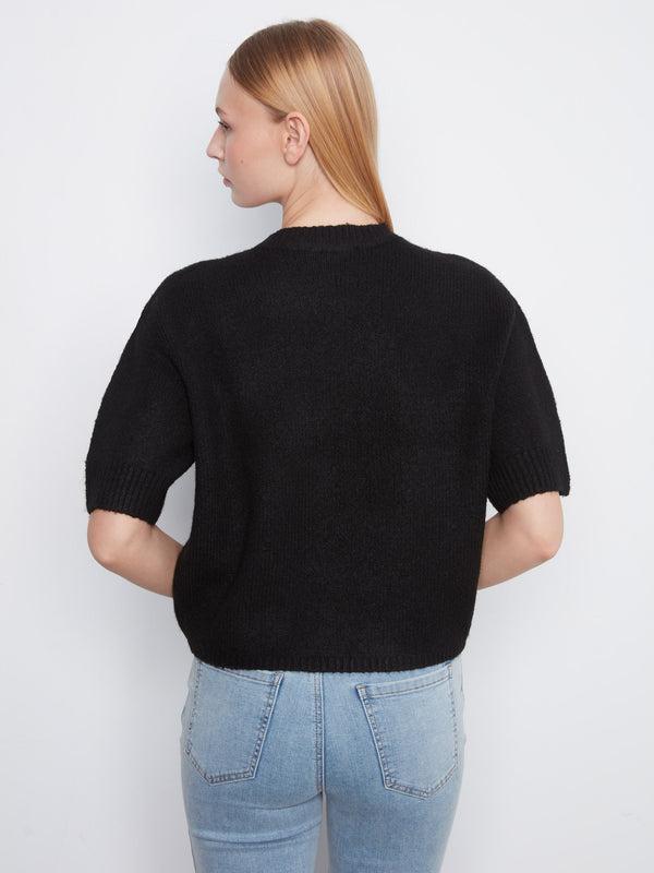 Elbow Sleeve Sweater With Button Detail - Black