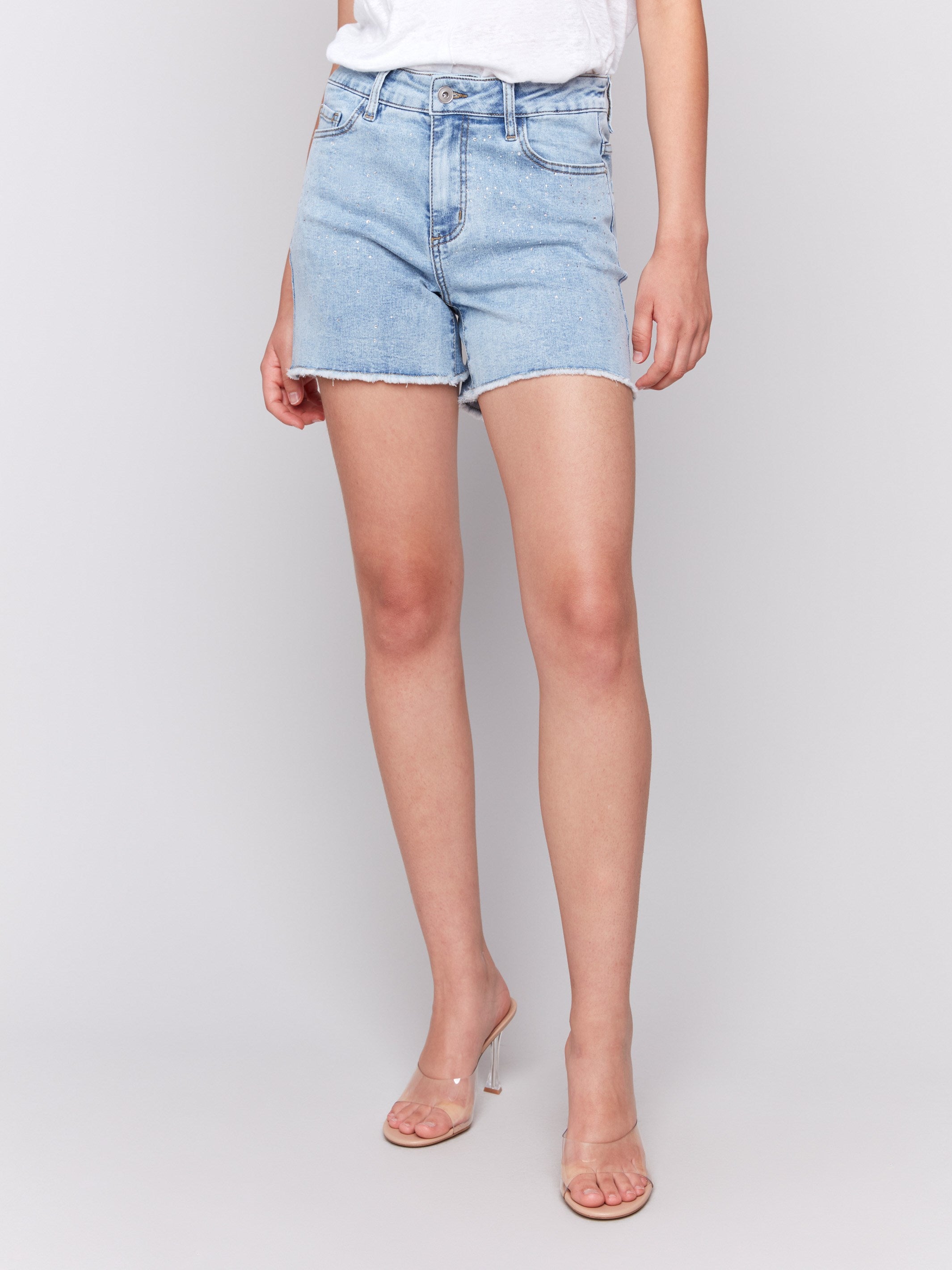Classic five-pocket denim shorts designed for practicality and style by Charlie B.