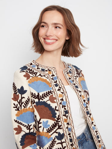 100% cotton jacket featuring an abstract embroidered design, perfect for adding style to any outfit by Charlie B.
