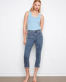 Medium blue jeans with a slim fit and embroidered cuffs, crafted from stretch denim for comfort by Charlie B.