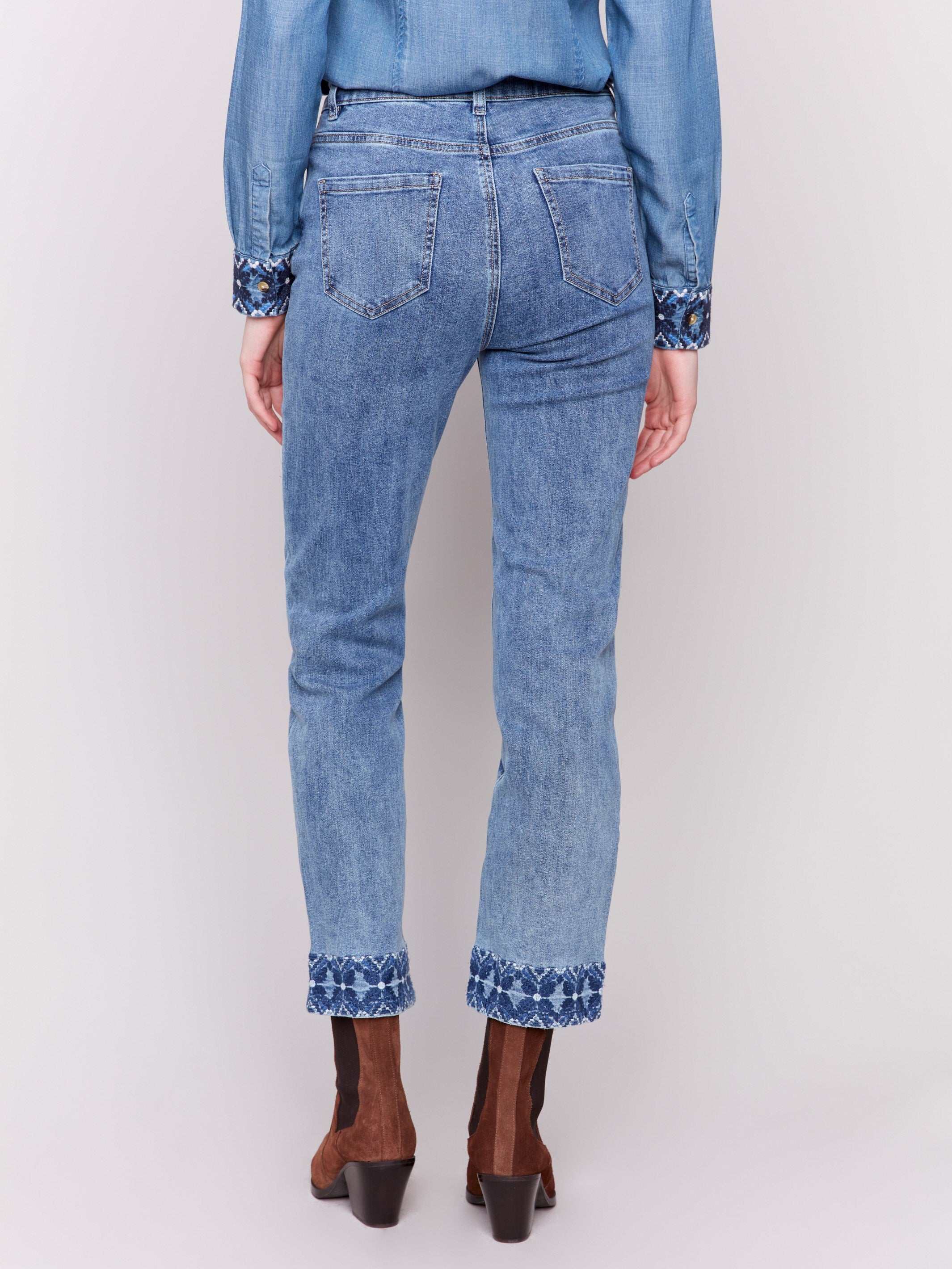 Jeans with embroidered cuff store