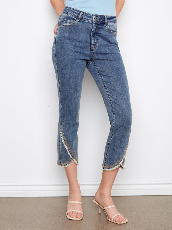 Embroidered Front Tulip Jeans - Medium Blue