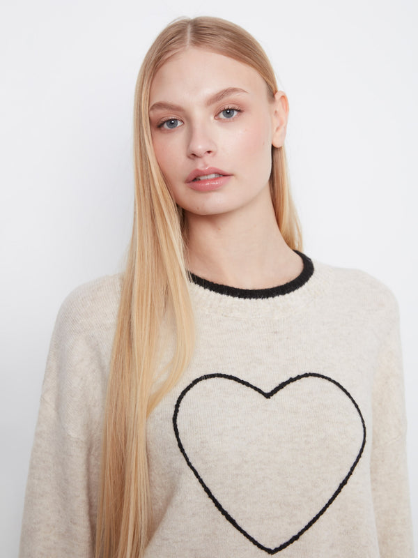 Embroidered Heart Sweater - Heather Natural