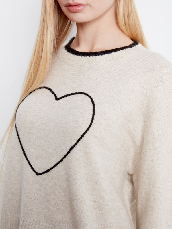Embroidered Heart Sweater - Heather Natural