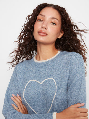 Heather natural sweater featuring charming heart embroidery and comfortable drop shoulders by Charlie B.
