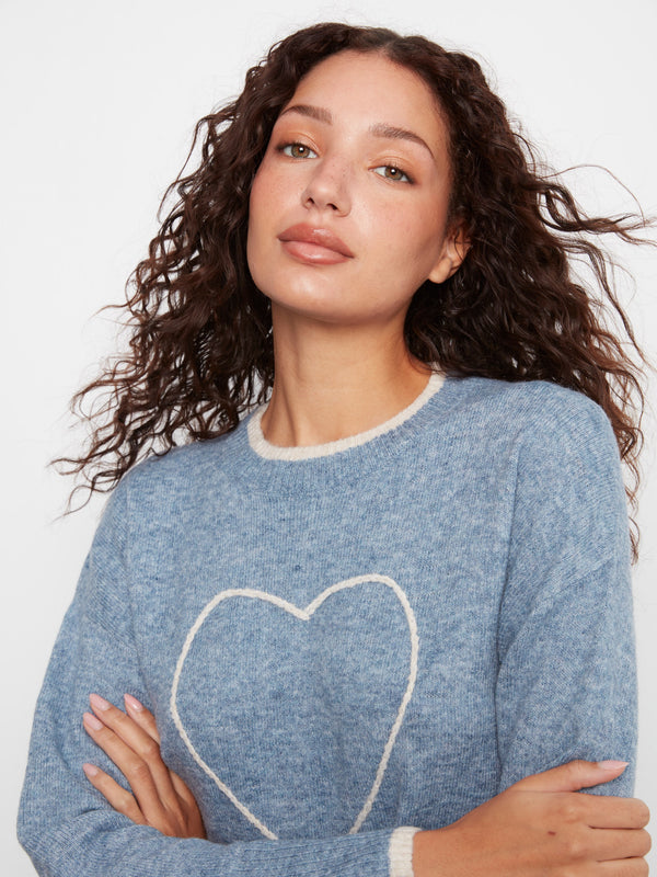 Embroidered Heart Sweater - Heather Storm