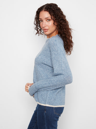Stylish heather natural sweater with ribbed hem and delightful heart embroidery, ideal for casual wear by Charlie B.