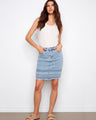 Denim skirt featuring a slim fit and stylish embroidered hem, perfect for casual outings by Charlie B.