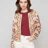 Embrace the charm of this short length jacket, featuring intricate embroidery and a chic open front by Charlie B.