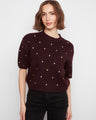 Soft brushed knit sweater with polka dot design and elbow-length balloon sleeves by Charlie B.