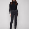 Charcoal jeans with a straight fit, showcasing intricate tonal embroidery and a stylish button closure by Charlie B.