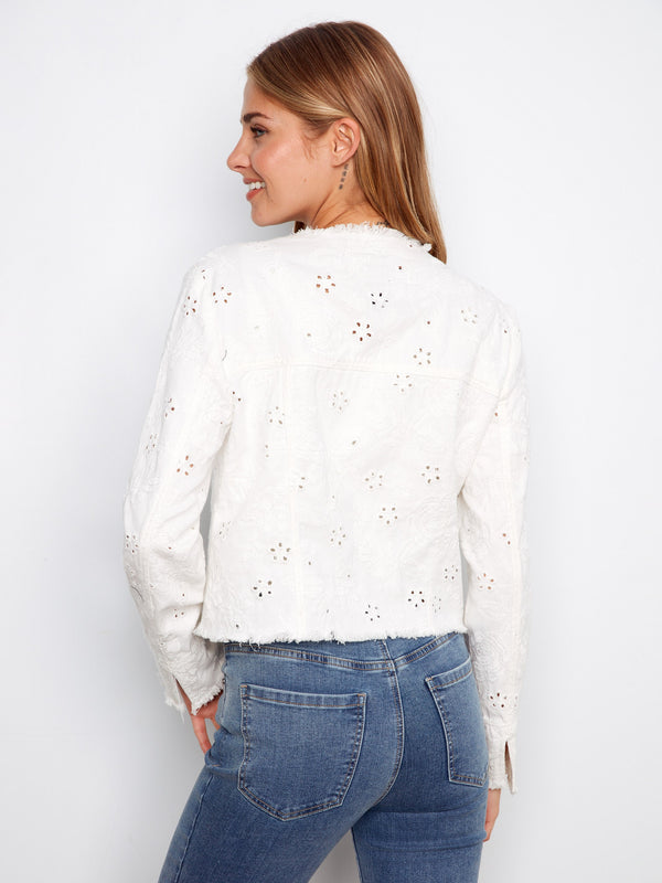 Eyelet Stretch Denim Jacket - White