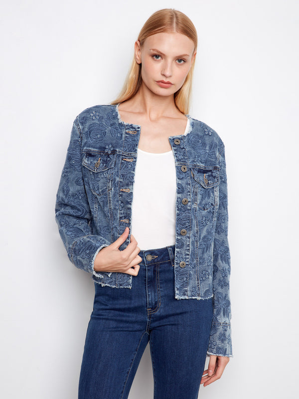 Denim jacket featuring elegant eyelet details, perfect for a chic casual look by Charlie B.