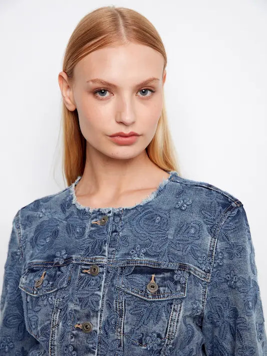 Eyelet Stretch Denim Jacket - Medium Blue