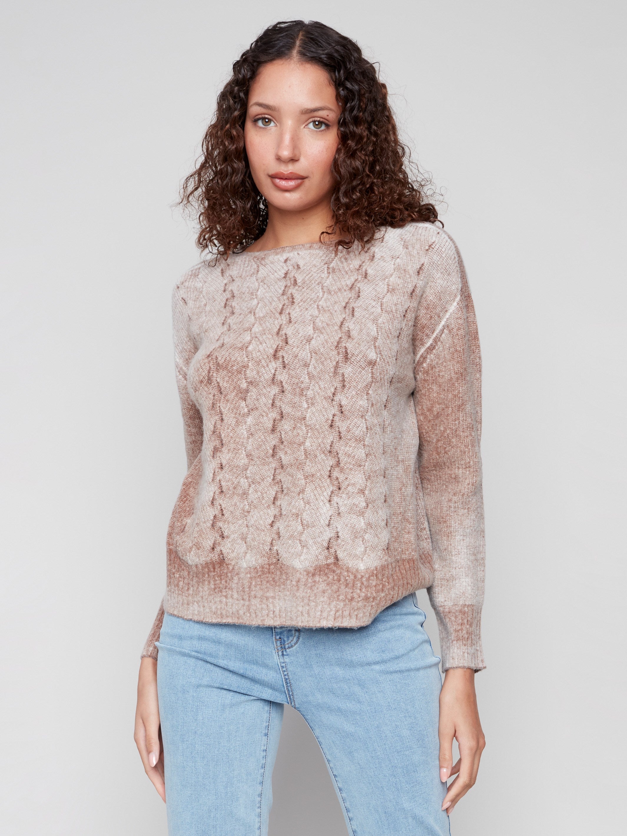 Sepia sweater featuring a cozy drop shoulder design with ribbed cuffs and hem by Charlie B.
